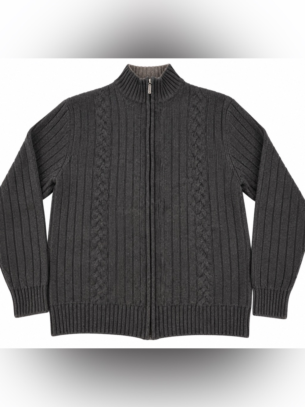 Columbia X.C.O. Men’s XL Full Zip Cable Knit Sweater Gray Mock Neck